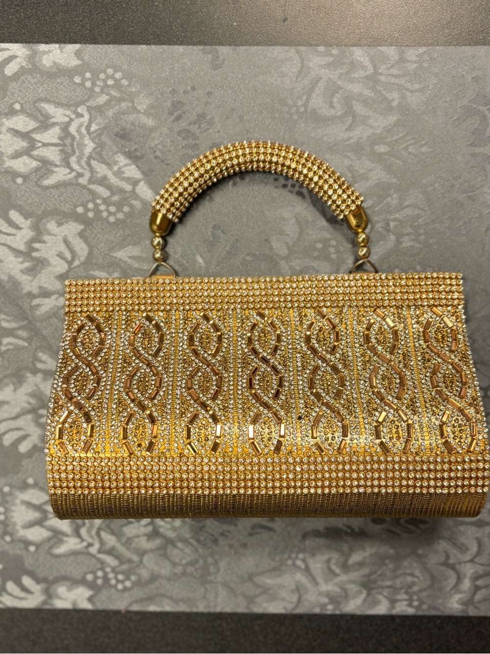 Women's Gold Rhinestone Clutch with Crossbody Chain